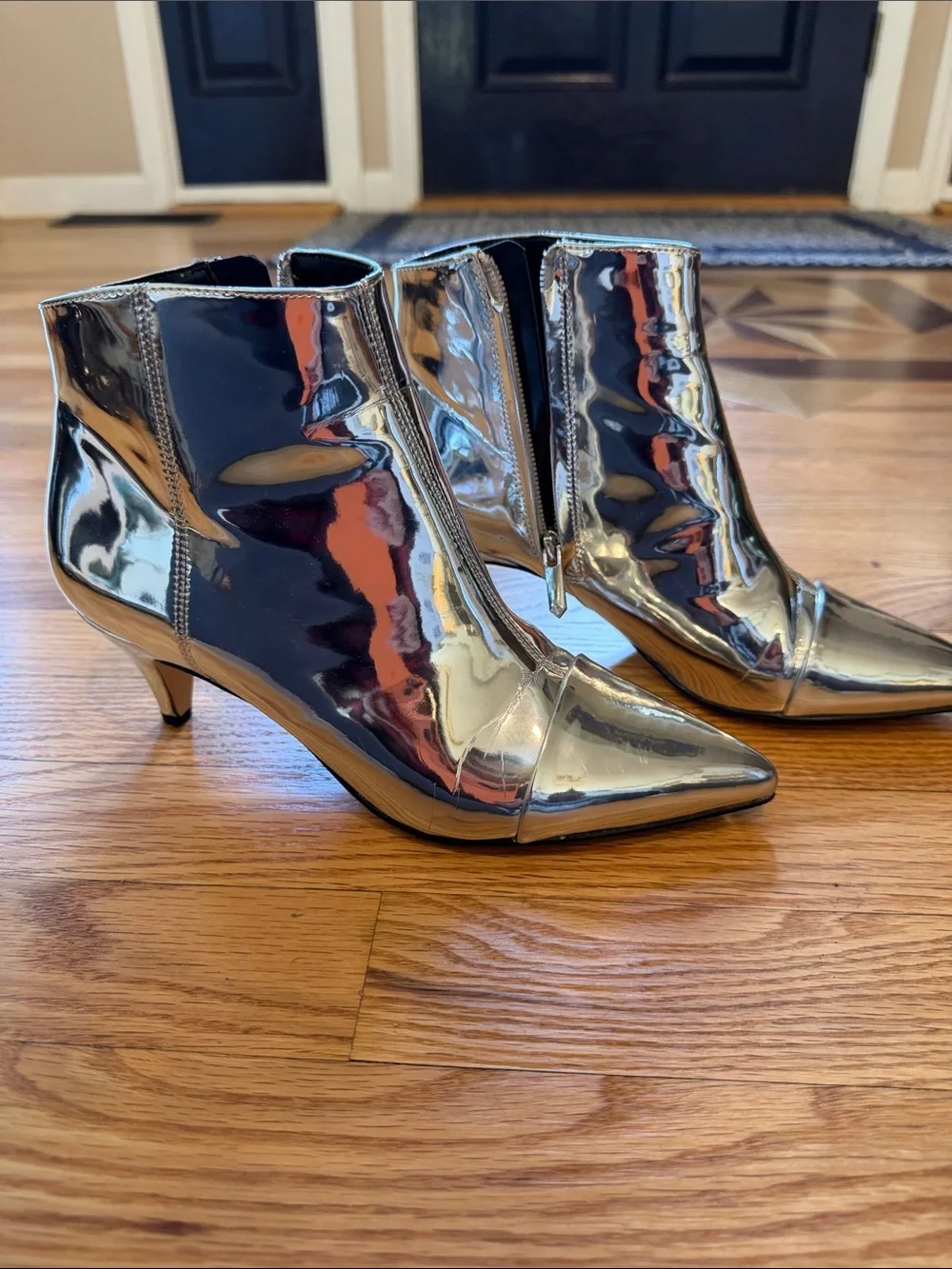 Sam Edelman Metallic Silver Pointed Toe Ankle Booties
